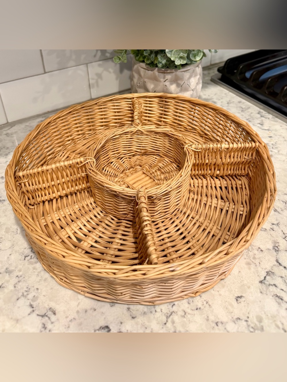 Vintage Natural Woven Divided Snack & Serving Basket - Tan